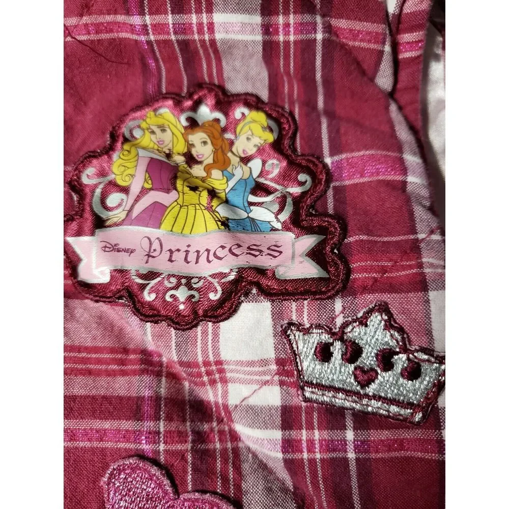 Disney Princess store girl plaid vest, embroidered/ cotton, faux fur collar, 5/6